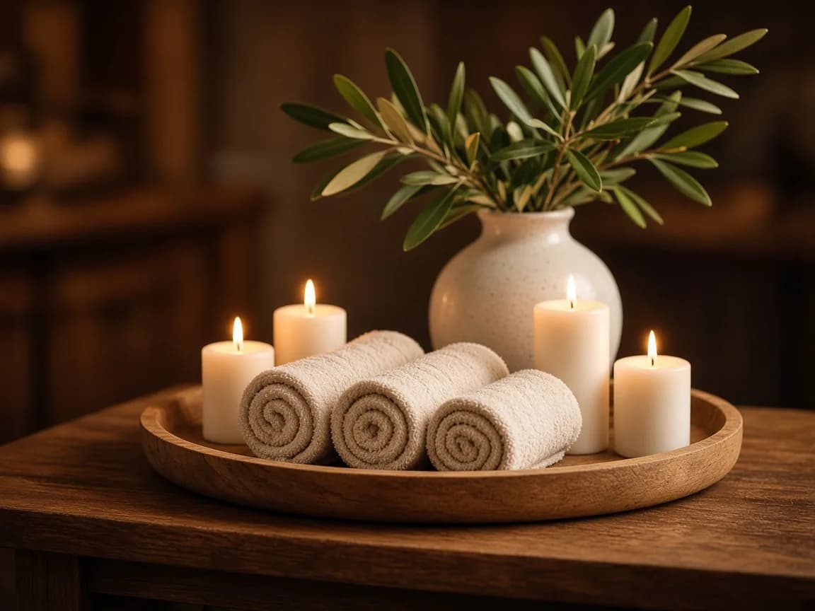 Rolled towels and candles